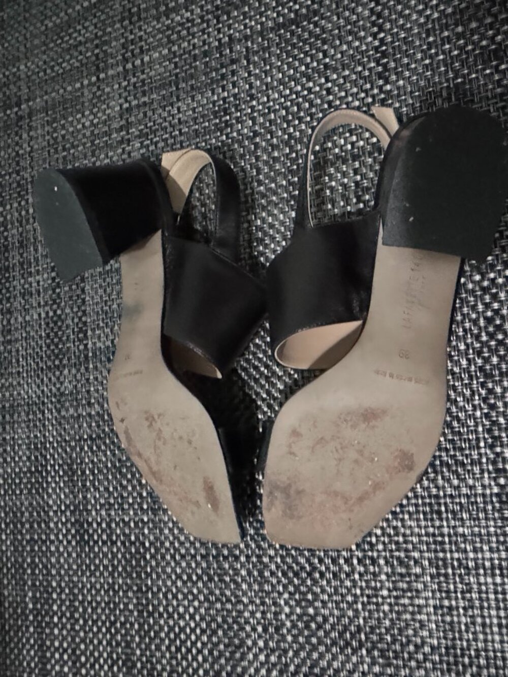 Lafayette 148 Black Leather Multi-Strap Slingback Sandals, Size 9, Block Heel - Picture 9 of 10